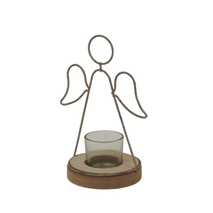 Rustic Outline Angel Tealight On Stand With Glass Votive - Christmas Candles & Candle Accessories from the Quanta Home collection.