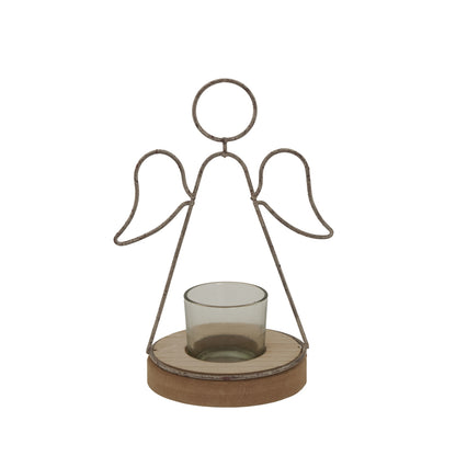 Rustic Outline Angel Tealight On Stand With Glass Votive - Christmas Candles & Candle Accessories from the Quanta Home collection.