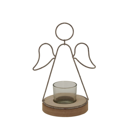 Rustic Outline Angel Tealight On Stand With Glass Votive - Christmas Candles & Candle Accessories from the Quanta Home collection.