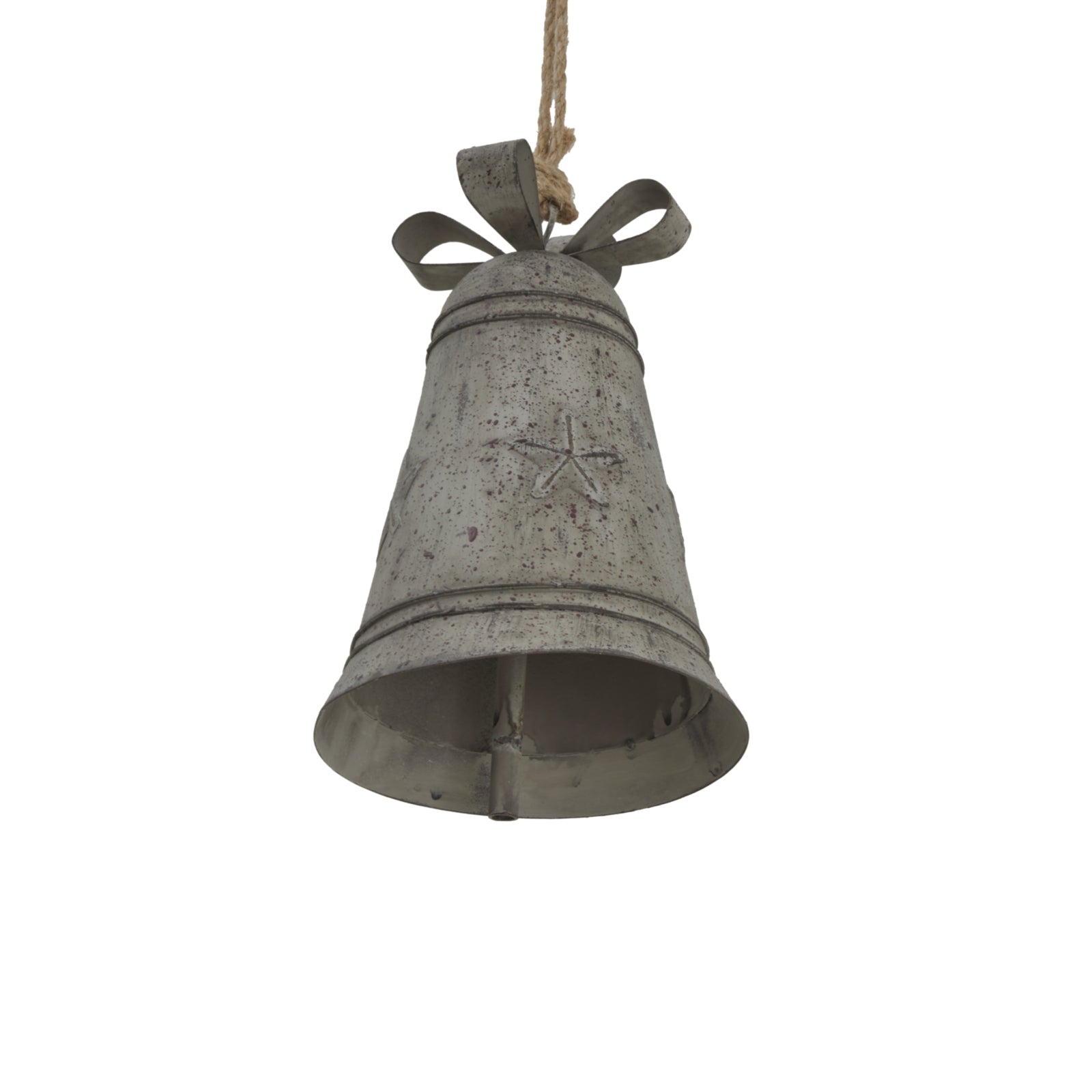 Rustic Metal Hanging Bell With Bow - Christmas Baubles from the Quanta Home collection.
