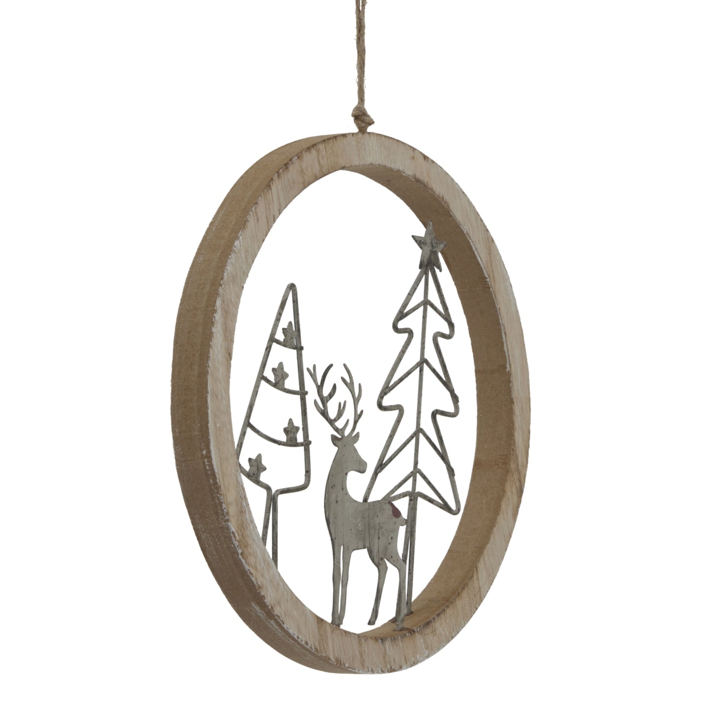 Rustic Snow Scene In Hoop Hanging Decoration - Christmas Baubles from the Quanta Home collection.