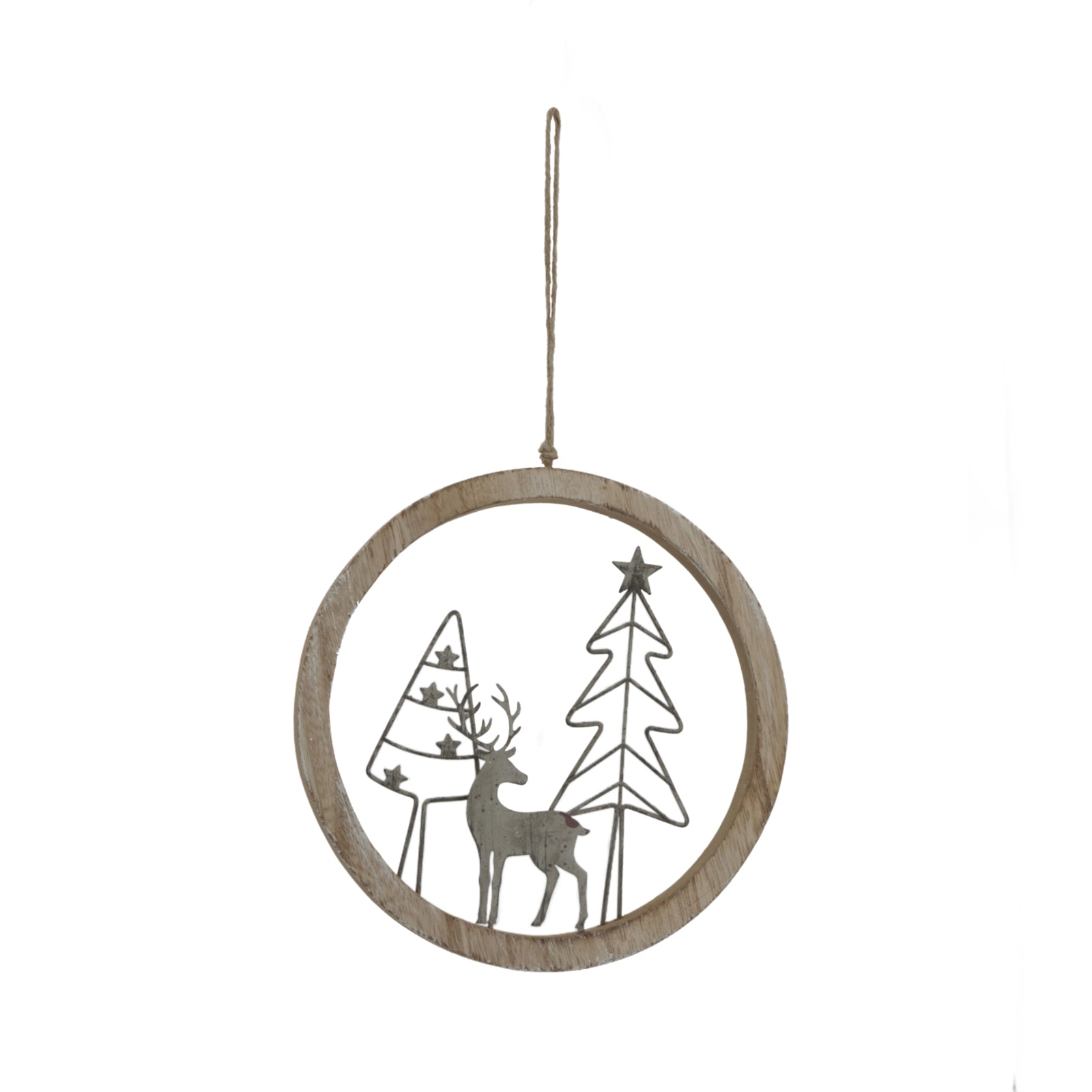 Rustic Snow Scene In Hoop Hanging Decoration - Christmas Baubles from the Quanta Home collection.