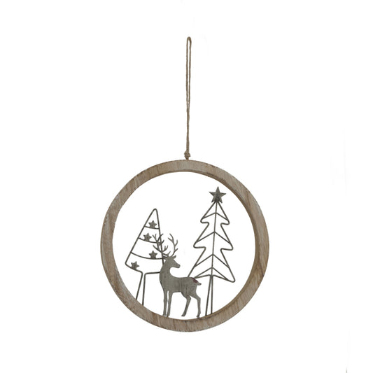 Rustic Snow Scene In Hoop Hanging Decoration - Christmas Baubles from the Quanta Home collection.