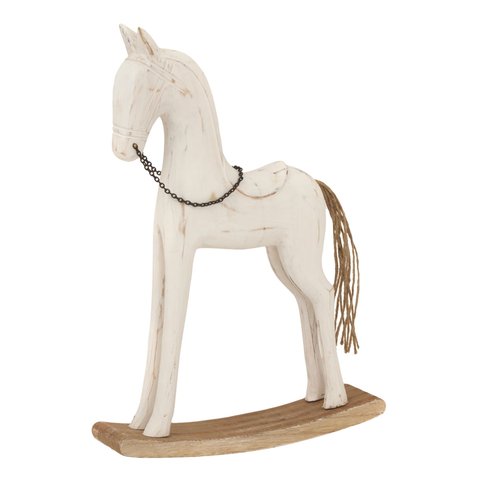 Large Whitewashed Rustic Rocking Horse - Christmas Room Decorations from the Quanta Home collection.