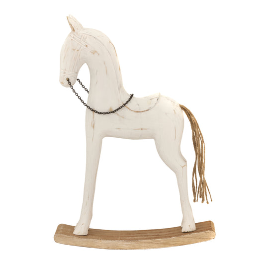 Large Whitewashed Rustic Rocking Horse - Christmas Room Decorations from the Quanta Home collection.
