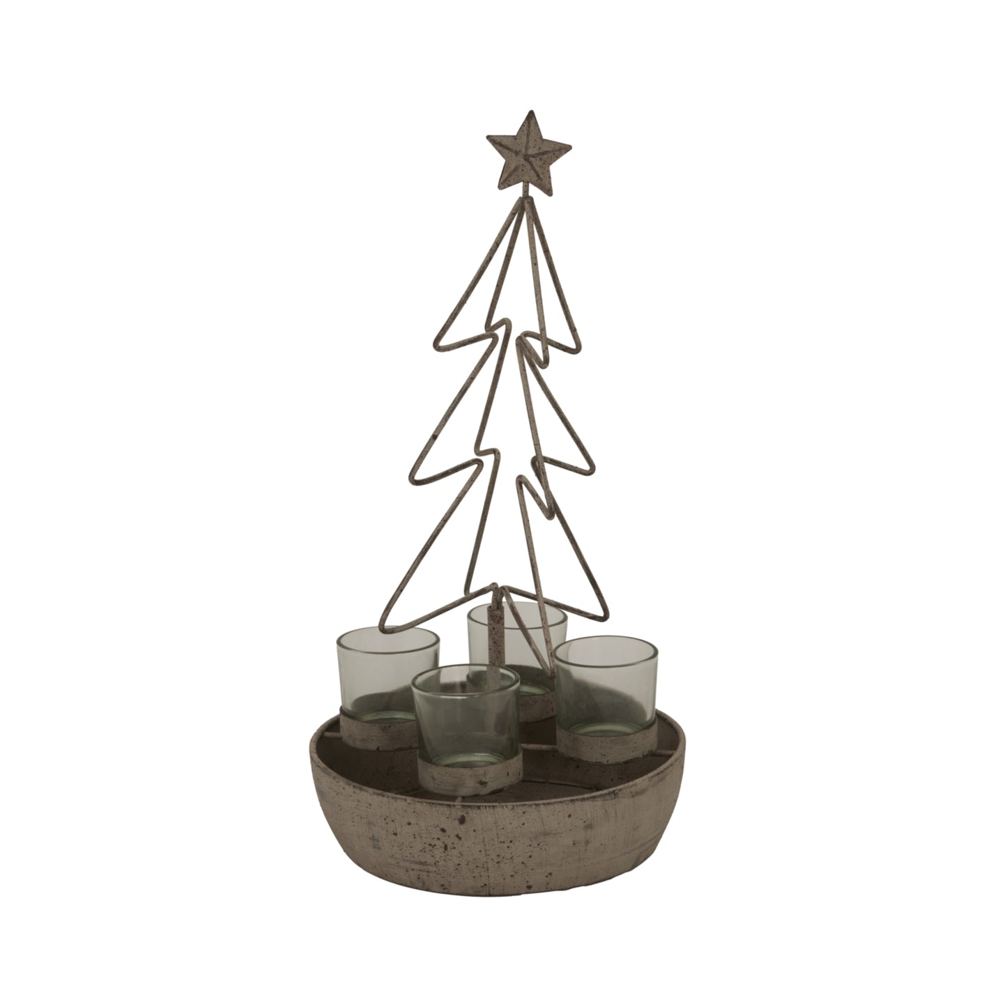 Rustic Outline Tree And Star With Four Glass Votives - Christmas Candles & Candle Accessories from the Quanta Home collection.