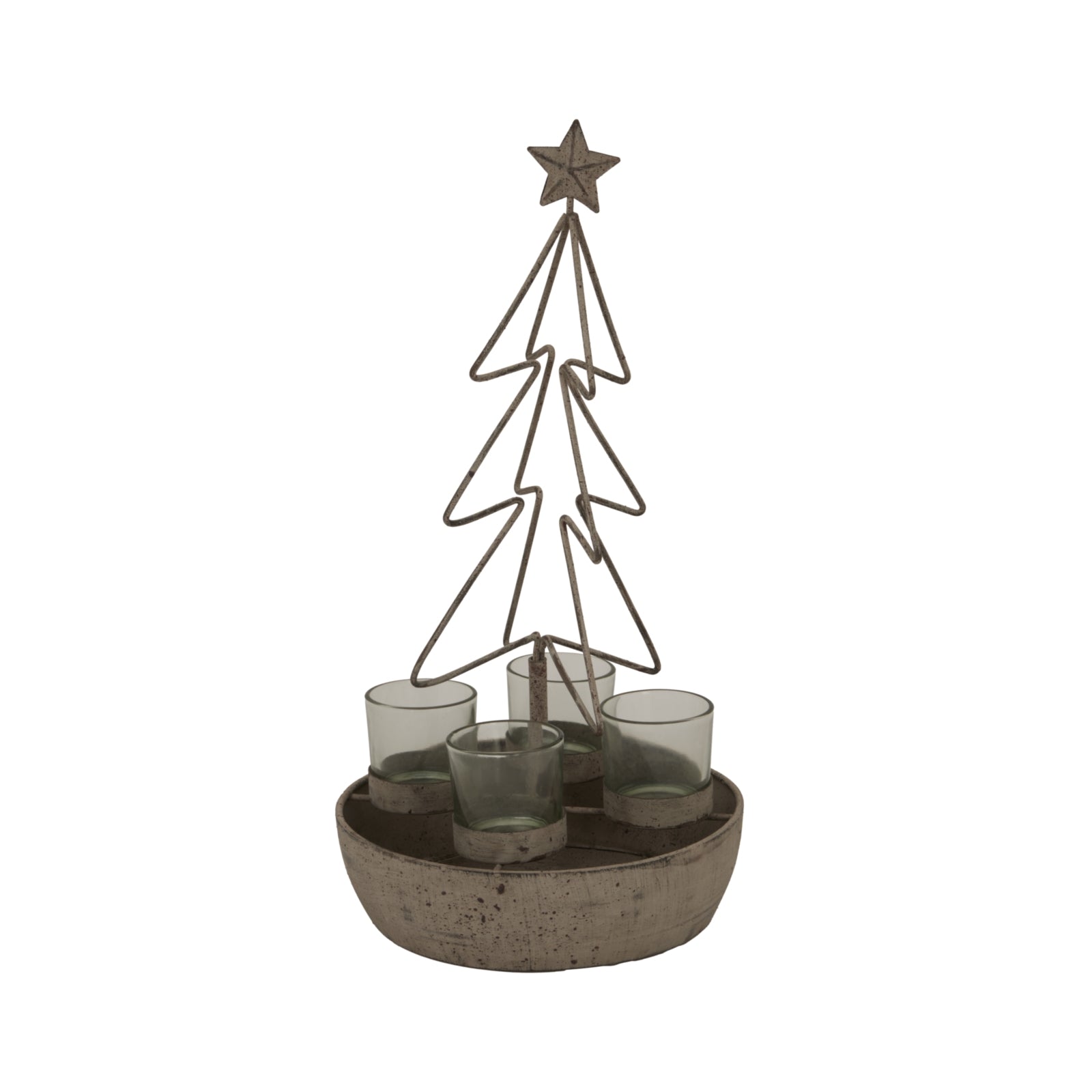 Rustic Outline Tree And Star With Four Glass Votives - Christmas Candles & Candle Accessories from the Quanta Home collection.