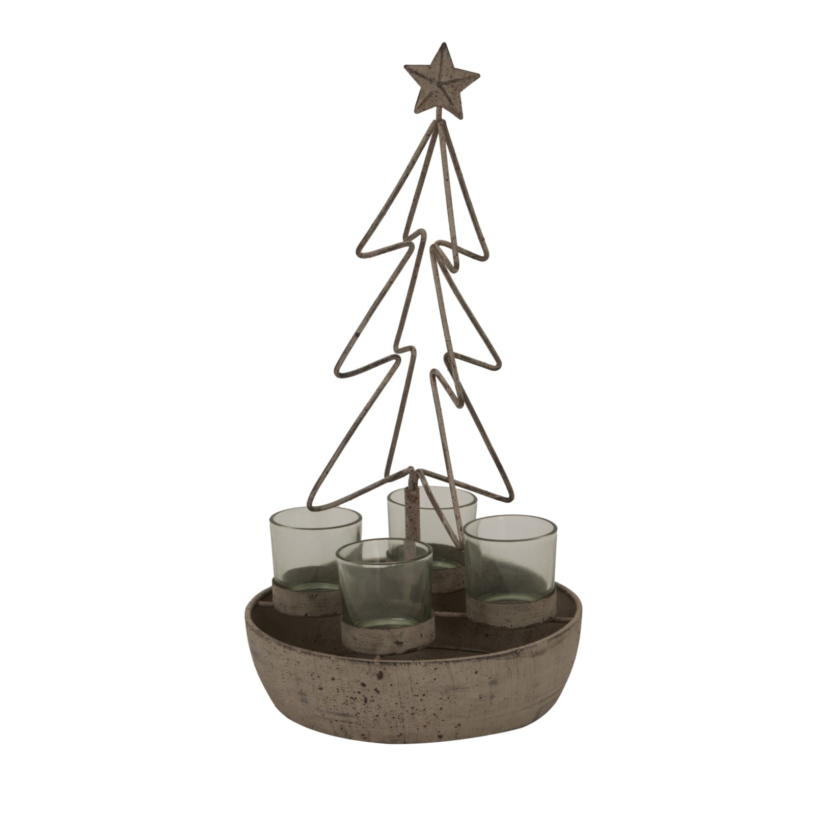 Rustic Outline Tree And Star With Four Glass Votives - Christmas Candles & Candle Accessories from the Quanta Home collection.