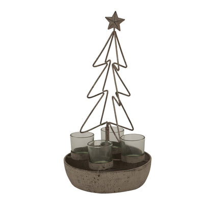 Rustic Outline Tree And Star With Four Glass Votives - Christmas Candles & Candle Accessories from the Quanta Home collection.