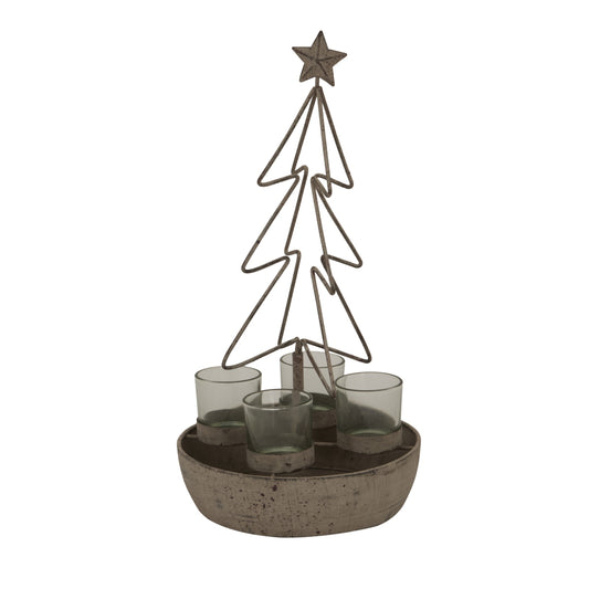 Rustic Outline Tree And Star With Four Glass Votives - Christmas Candles & Candle Accessories from the Quanta Home collection.