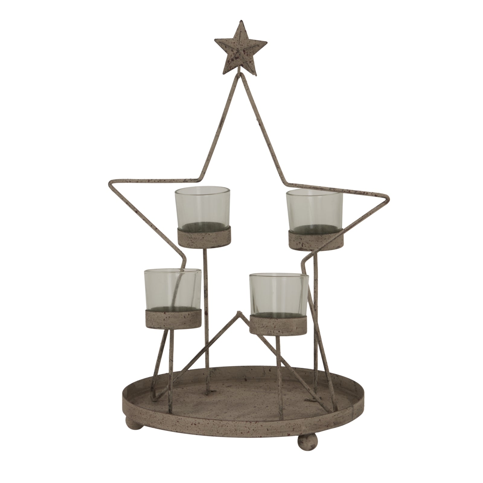 Rustic Outline Star With Four Glass Votives - Christmas Candles & Candle Accessories from the Quanta Home collection.