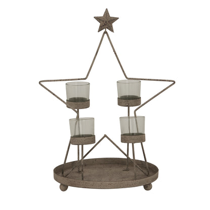 Rustic Outline Star With Four Glass Votives - Christmas Candles & Candle Accessories from the Quanta Home collection.