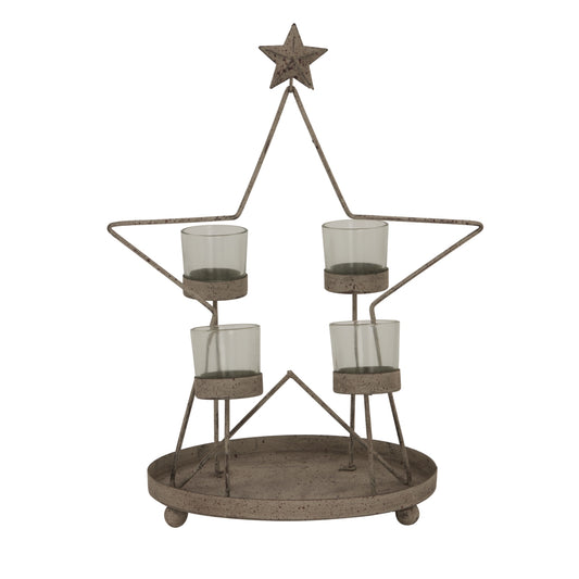 Rustic Outline Star With Four Glass Votives - Christmas Candles & Candle Accessories from the Quanta Home collection.