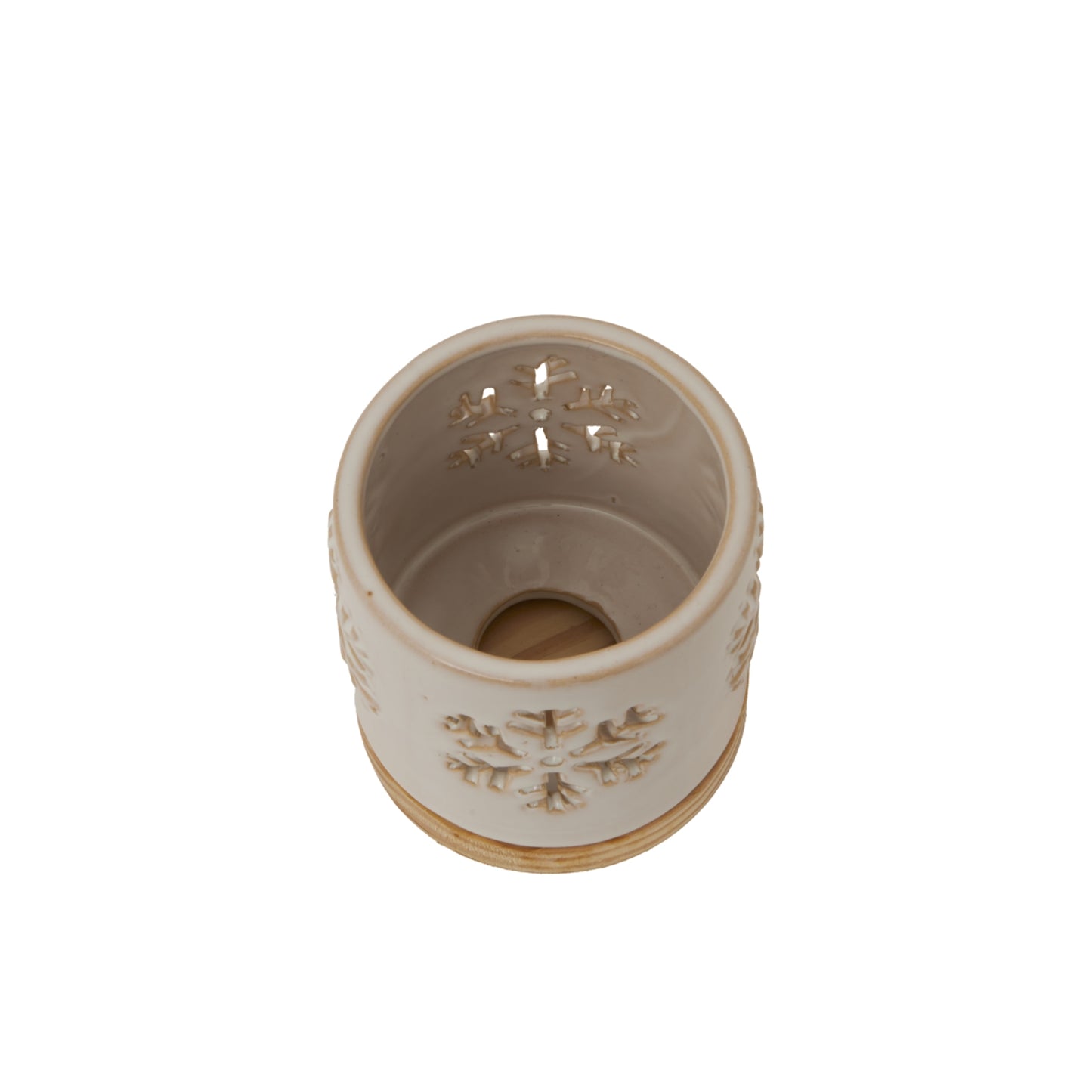 Alora Ceramic Snowflake Candle Holder On Wood Base - Christmas Candles & Candle Accessories from the Quanta Home collection.