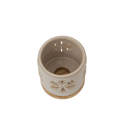 Alora Ceramic Snowflake Candle Holder On Wood Base - Christmas Candles & Candle Accessories from the Quanta Home collection.