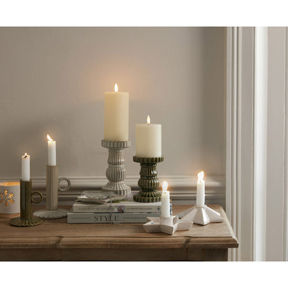 Alora Ceramic Snowflake Candle Holder On Wood Base - Christmas Candles & Candle Accessories from the Quanta Home collection.
