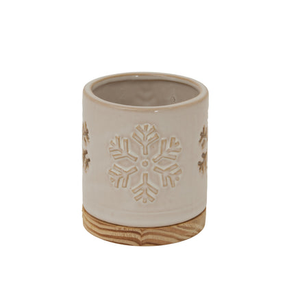 Alora Ceramic Snowflake Candle Holder On Wood Base - Christmas Candles & Candle Accessories from the Quanta Home collection.