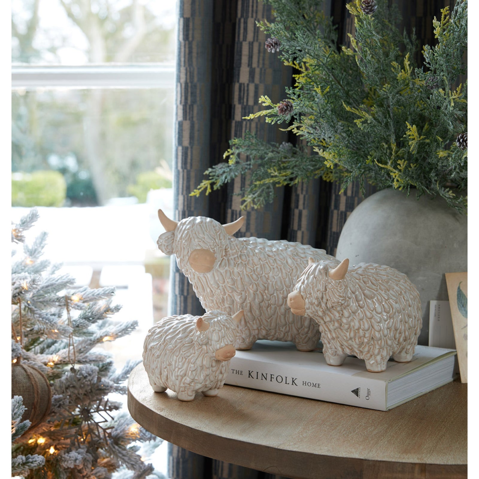 Alora Ceramic Highland Cow - Christmas Room Decorations from the Quanta Home collection.
