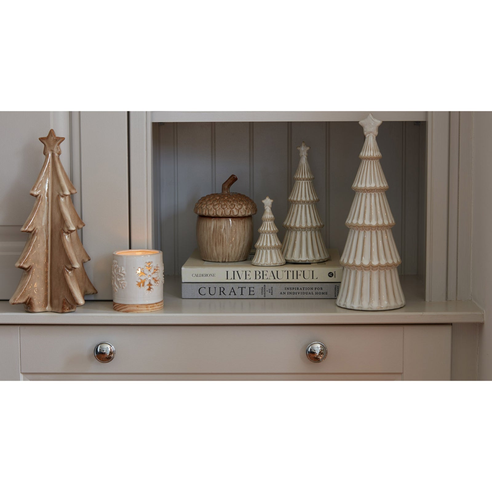 Alora Ceramic Snowy Layered Tree With Star - Christmas Room Decorations from the Quanta Home collection.