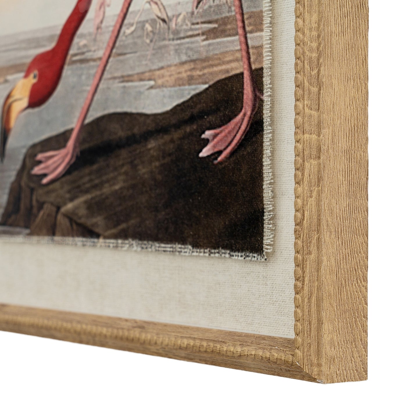 Flora & Fauna Collection Flamingo On Linen In Beaded Frame - Printed Art from the Quanta Home collection.