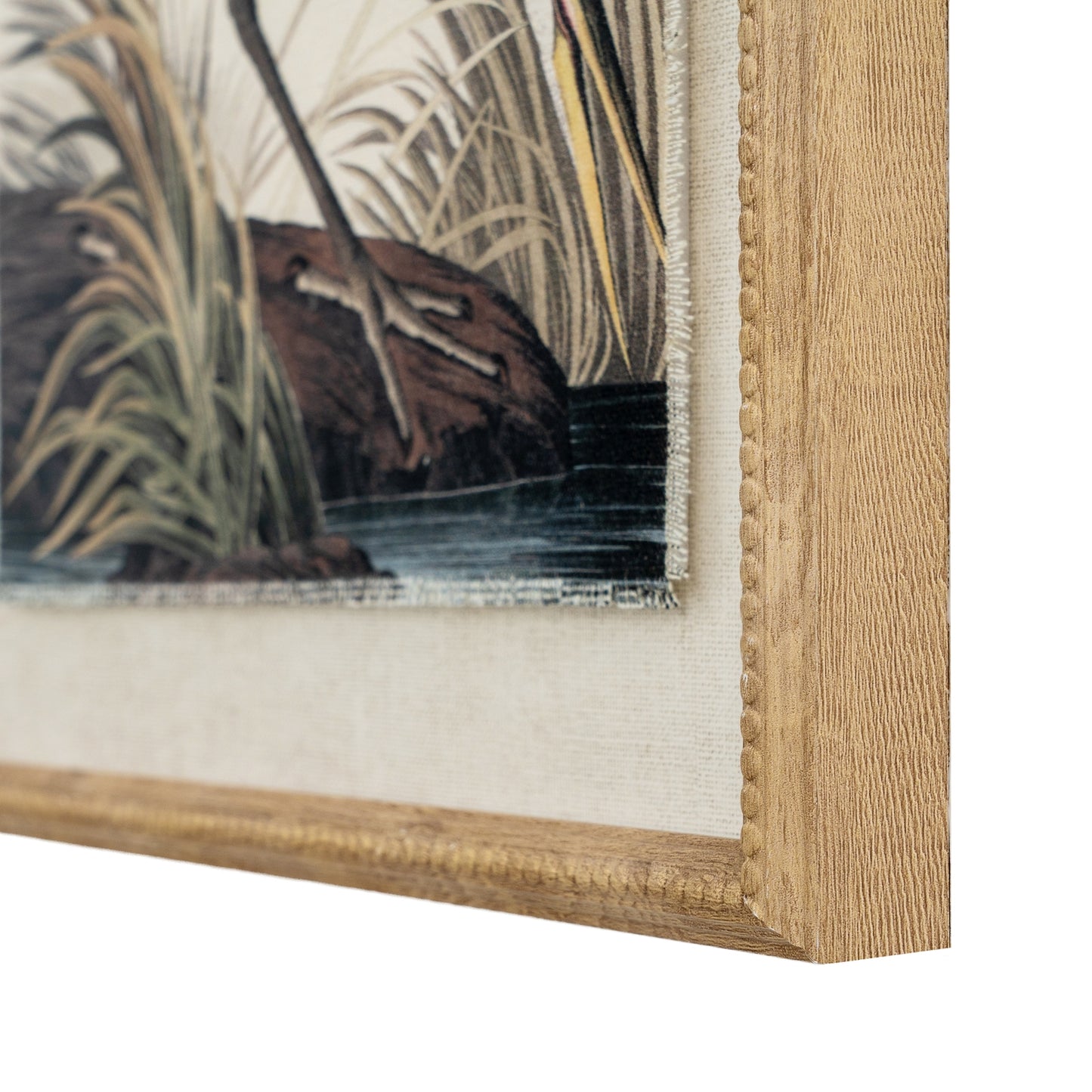 Flora & Fauna Collection Heron On Linen In Beaded Frame - Printed Art from the Quanta Home collection.