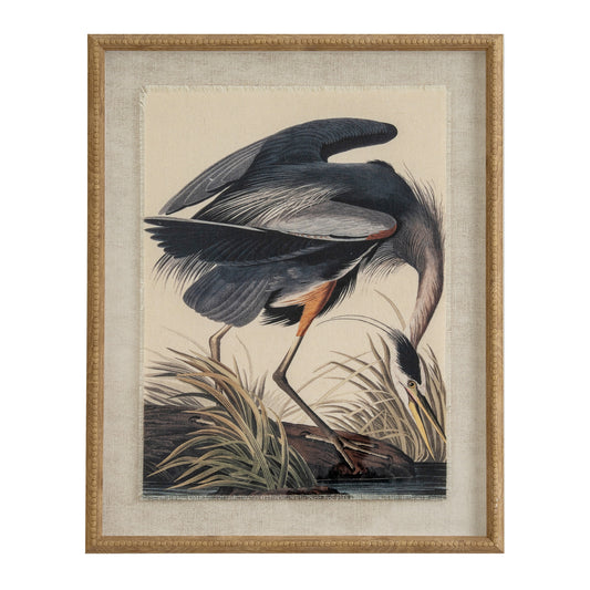 Flora & Fauna Collection Heron On Linen In Beaded Frame - Printed Art from the Quanta Home collection.