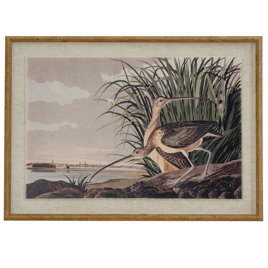 Flora & Fauna Collection Curlews On Linen In Beaded Frame - Printed Art from the Quanta Home collection.