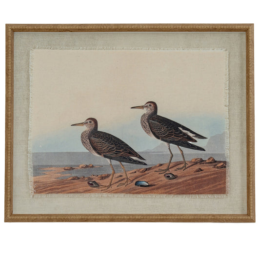 Flora & Fauna Collection Sandpipers On Linen In Beaded Frame - Printed Art from the Quanta Home collection.