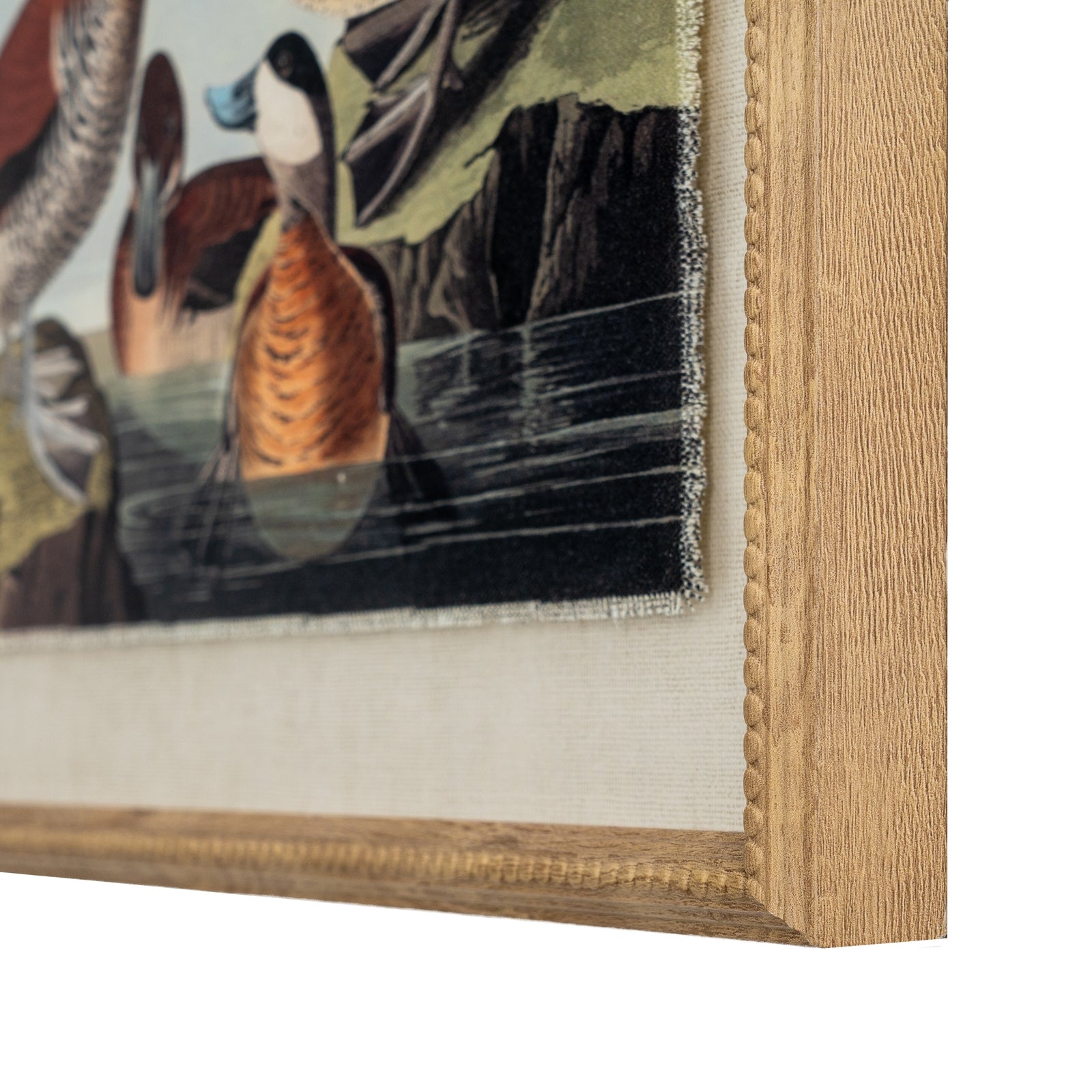 Flora & Fauna Collection Ducks On Linen In Beaded Frame - Printed Art from the Quanta Home collection.