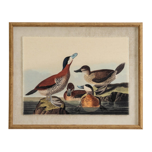 Flora & Fauna Collection Ducks On Linen In Beaded Frame - Printed Art from the Quanta Home collection.