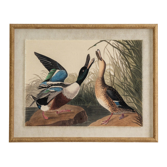 Flora & Fauna Collection Mallards On Linen In Beaded Frame - Printed Art from the Quanta Home collection.
