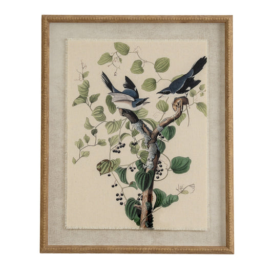 Flora & Fauna Collection Shrikes On Linen In Beaded Frame - Printed Art from the Quanta Home collection.