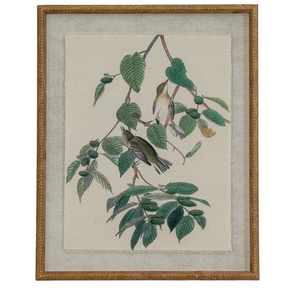 Flora & Fauna Collection Warblers On Linen In Beaded Frame - Printed Art from the Quanta Home collection.