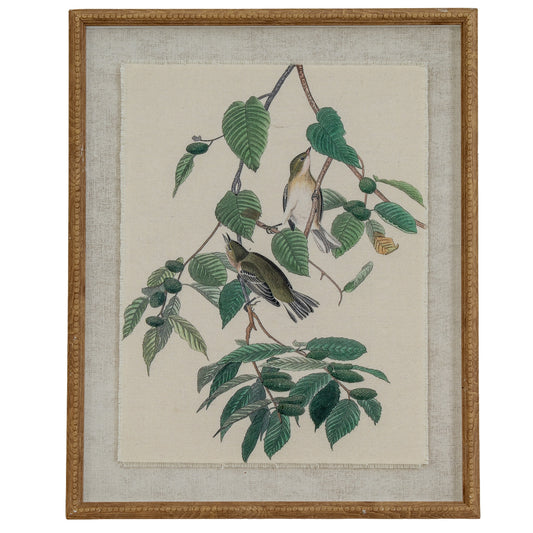 Flora & Fauna Collection Warblers On Linen In Beaded Frame - Printed Art from the Quanta Home collection.