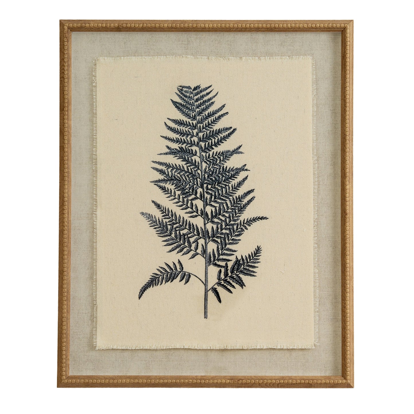 Flora & Fauna Collection Beech Fern On Linen In Beaded Frame - Printed Art from the Quanta Home collection.