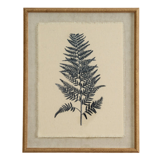 Flora & Fauna Collection Beech Fern On Linen In Beaded Frame - Printed Art from the Quanta Home collection.