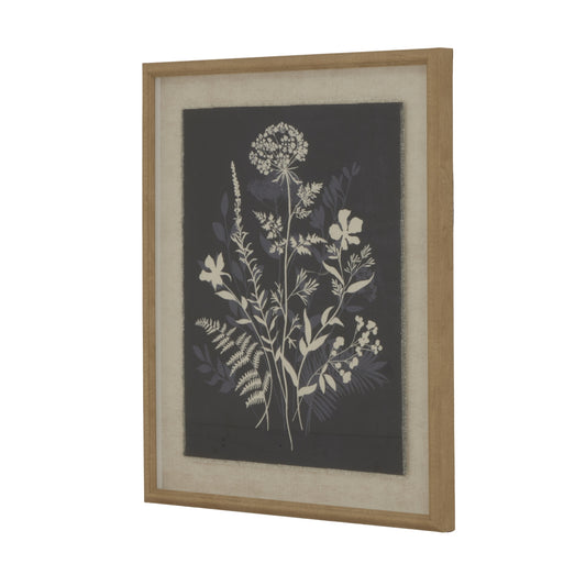 Meadow scene printed on natural linen, framed in a delicate beaded wood frame; evokes tranquility and elegance.
