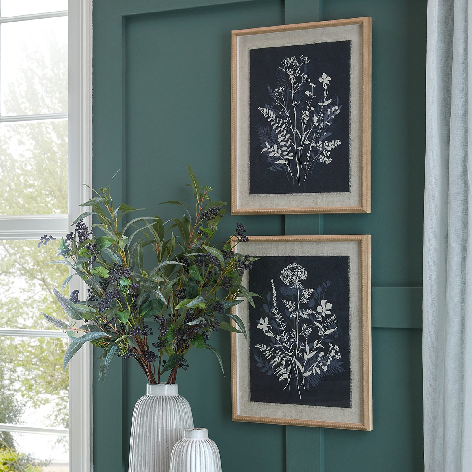 Flora & Fauna Collection Grove On Linen In Beaded Frame - Printed Art from the Quanta Home collection.