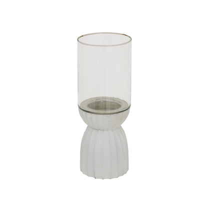 White Carved Hurricane Lantern - Candle Holders from the Quanta Home collection.