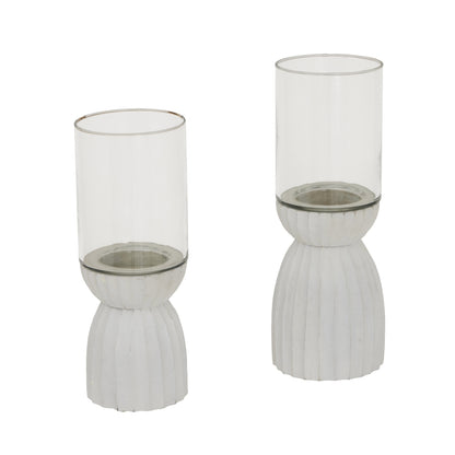 Large White Carved Hurricane Lantern - Candle Holders from the Quanta Home collection.