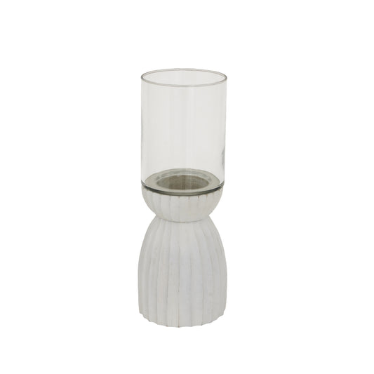 Large White Carved Hurricane Lantern - Candle Holders from the Quanta Home collection.