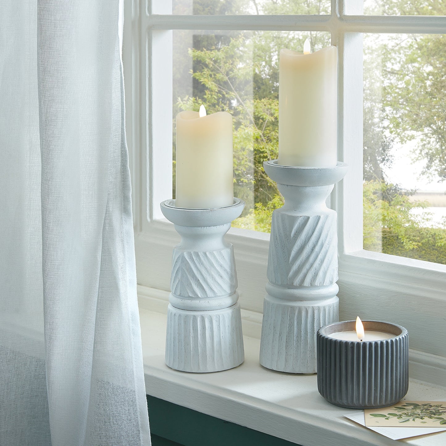 Medium White Carved Candle Holder - Candle Holders from the Quanta Home collection.