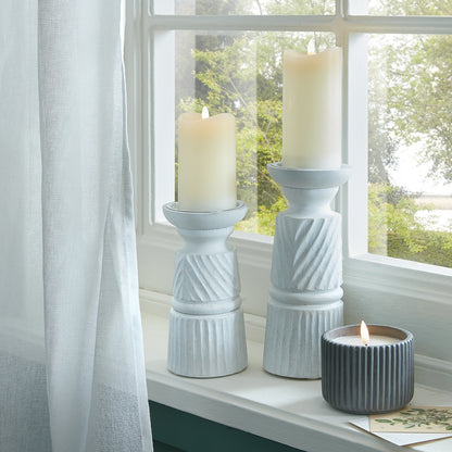Medium White Carved Candle Holder - Candle Holders from the Quanta Home collection.