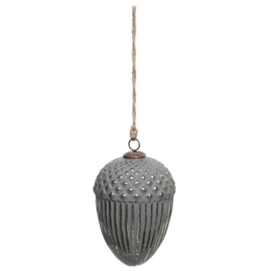Grey Metallic Collection Large Acorn Bauble - Christmas from the Quanta Home collection.