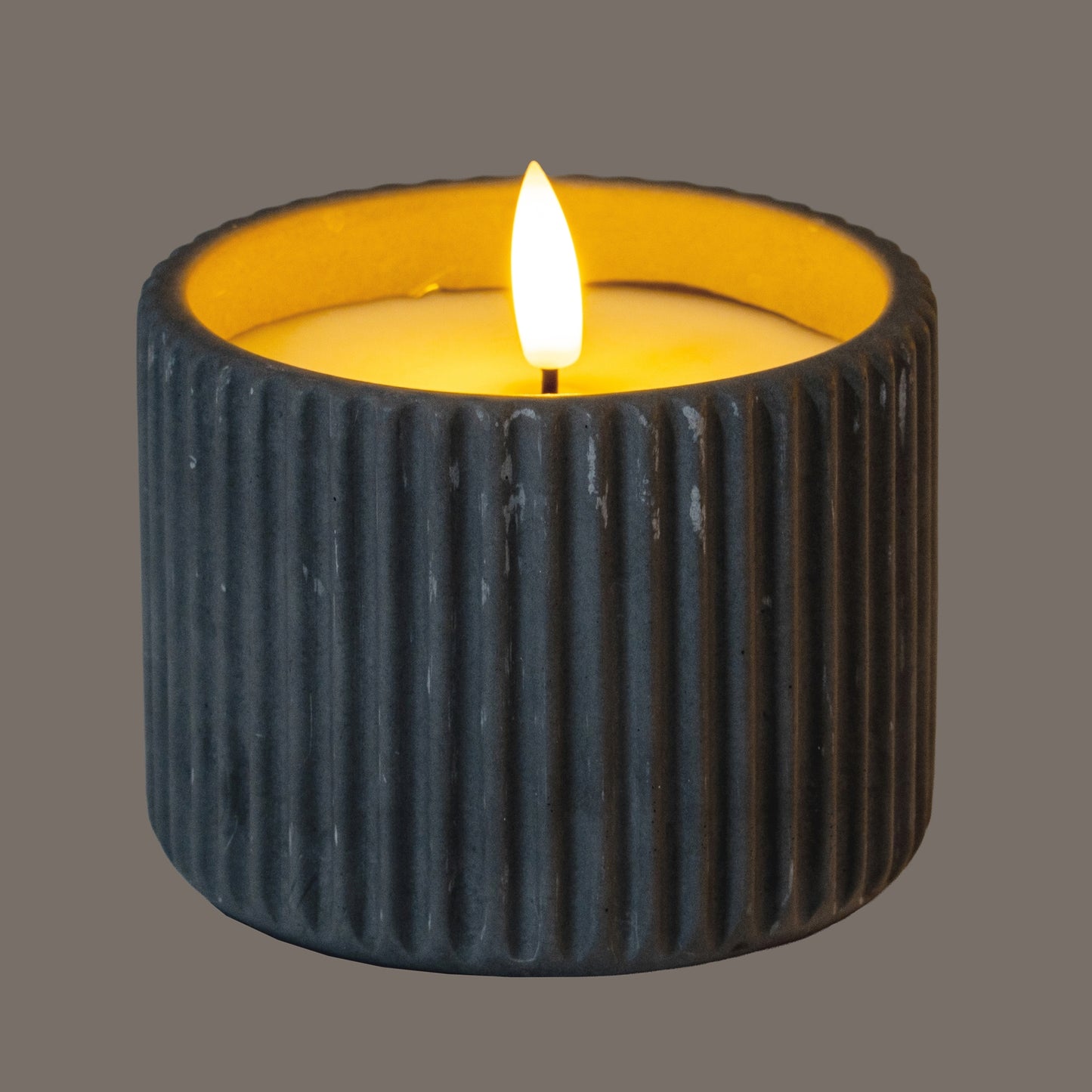 Luxe Collection Natural Glow Grey Ribbed Medium Led Candle - Candles from the Quanta Home collection.