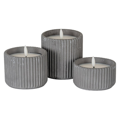 Luxe Collection Natural Glow Grey Ribbed Medium Led Candle - Candles from the Quanta Home collection.