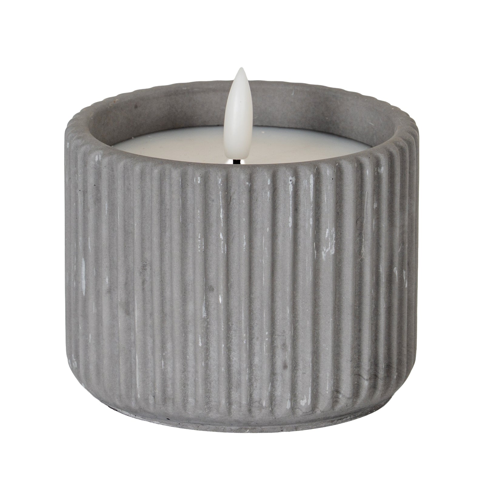 Luxe Collection Natural Glow Grey Ribbed Medium Led Candle - Candles from the Quanta Home collection.