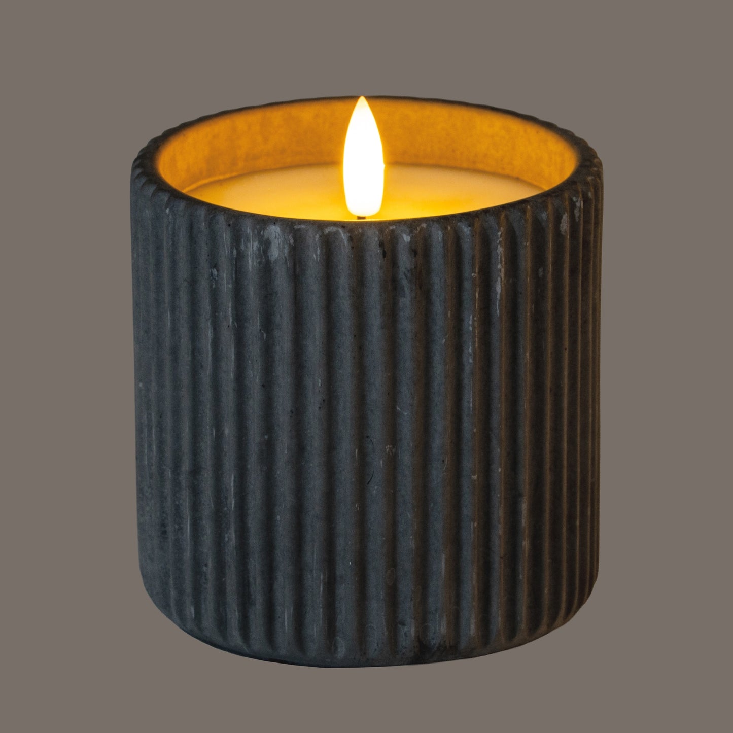 Luxe Collection Natural Glow Grey Ribbed Large Led Candle - Candles from the Quanta Home collection.