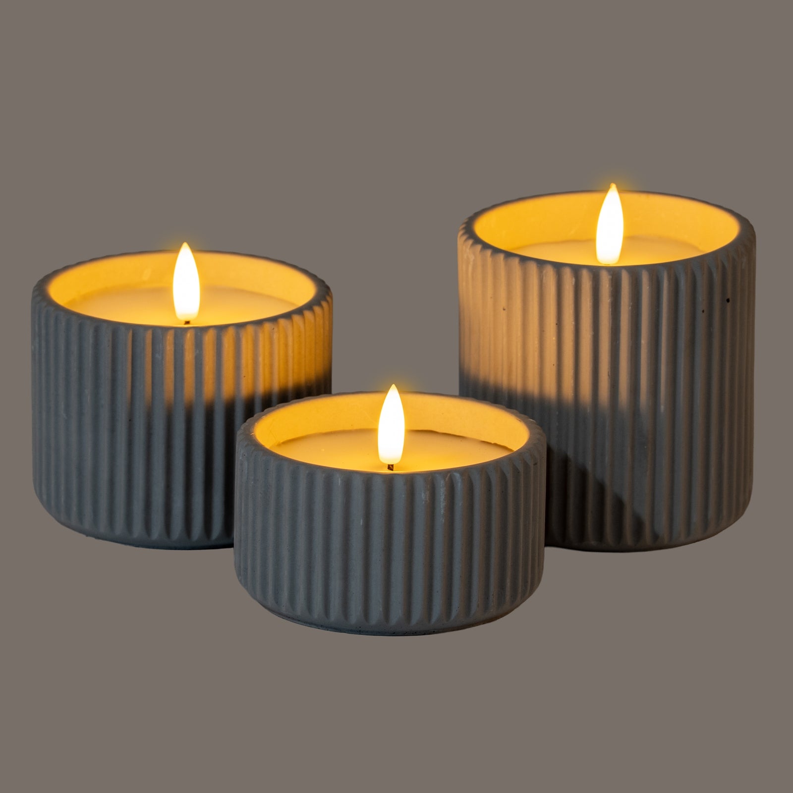 Luxe Collection Natural Glow Grey Ribbed Large Led Candle - Candles from the Quanta Home collection.