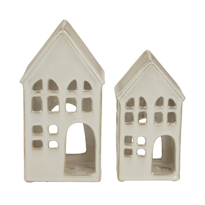White Ceramic House Tea Light Holder - Christmas Candles & Candle Accessories from the Quanta Home collection.